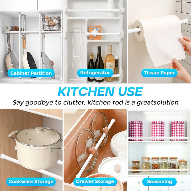 ZipGlo Tension Curtain Rod 8-12.5 inch Small Tension Rods White Adjustable Spring Tension Curtain Rods 4PCS Mini Curtain Rod Short for Cupboard Closet Rod Kitchen Drawers No Drill Cupboard Cabinets - Image 5